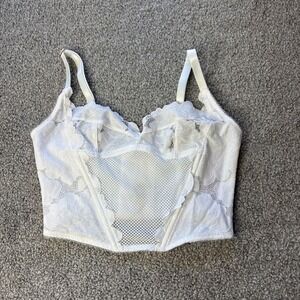 Savage X Fenty corset top womens small White Floral Lace Mesh Longline Bralette